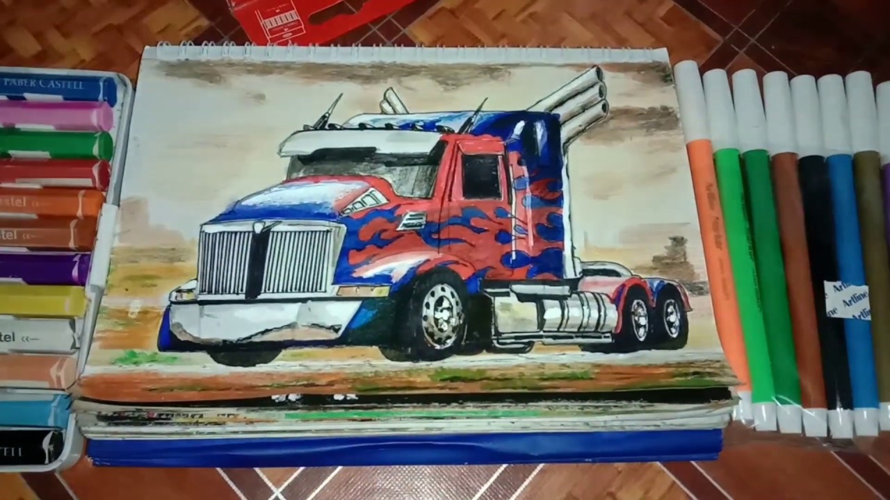 Wow luar biasa,!! Menggambar truck optimus prime | how to draw truck ...