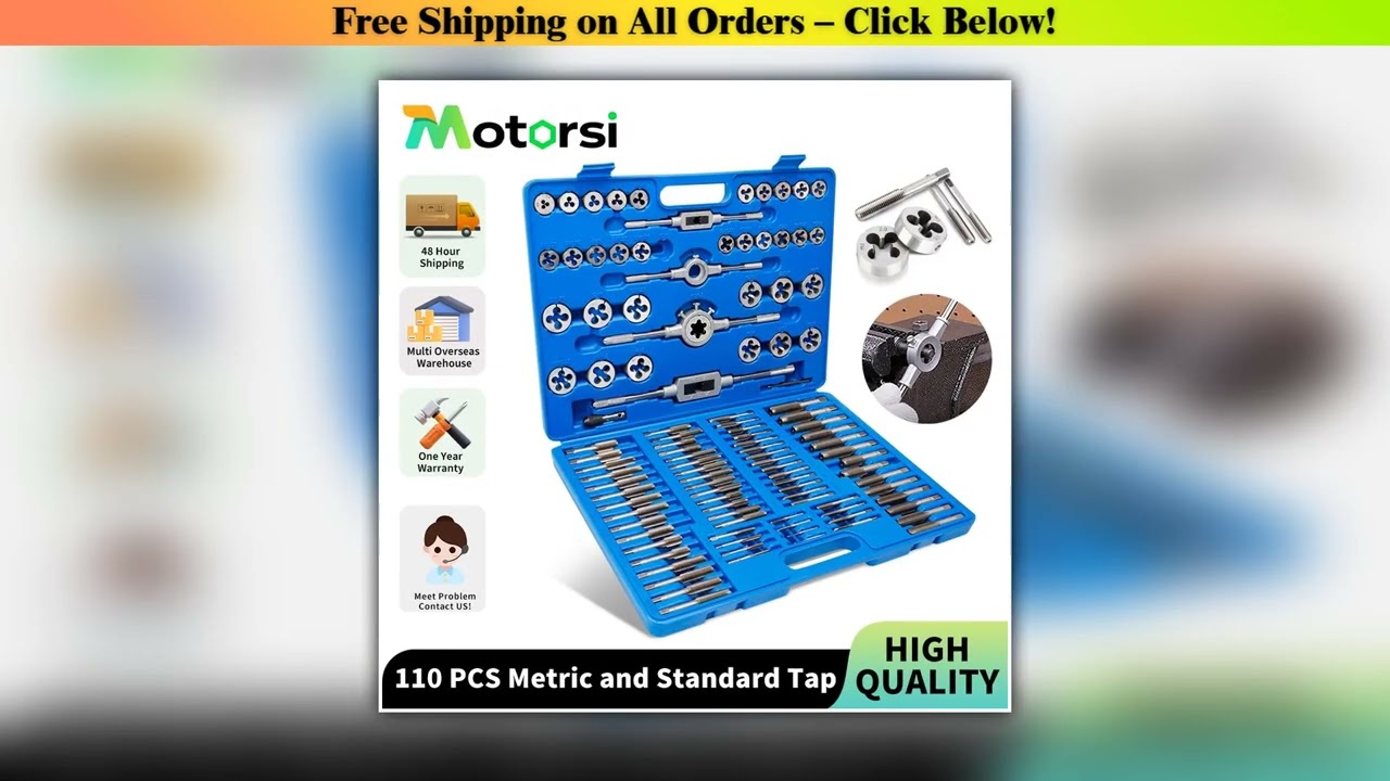 Motorsi 110Pcs M2' Screw Nut Thread Tap & Die Set T-tap Wrench Die Bearing Steel Titanium Tools