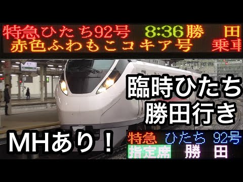 MH2発あり!!!特急ひたち92号(赤色ふわもこコキア号)!!!【E657系(K15)[水ｶﾂ]】(9092M) ※特急ひたち92号(赤色ふわもこコキア号) 仙台駅発車メロディあり!