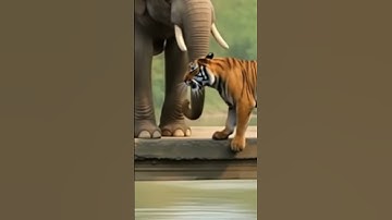 Tiger in Trouble—Elephant Steps In! 🐅🤝🐘 #wildlifeshowdown
