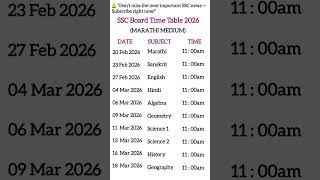 🚨Maharashtra SSC Board Time Table 2026 OUT | 10th Exam Dates Released!"#ssc #trending #2026 #shorts