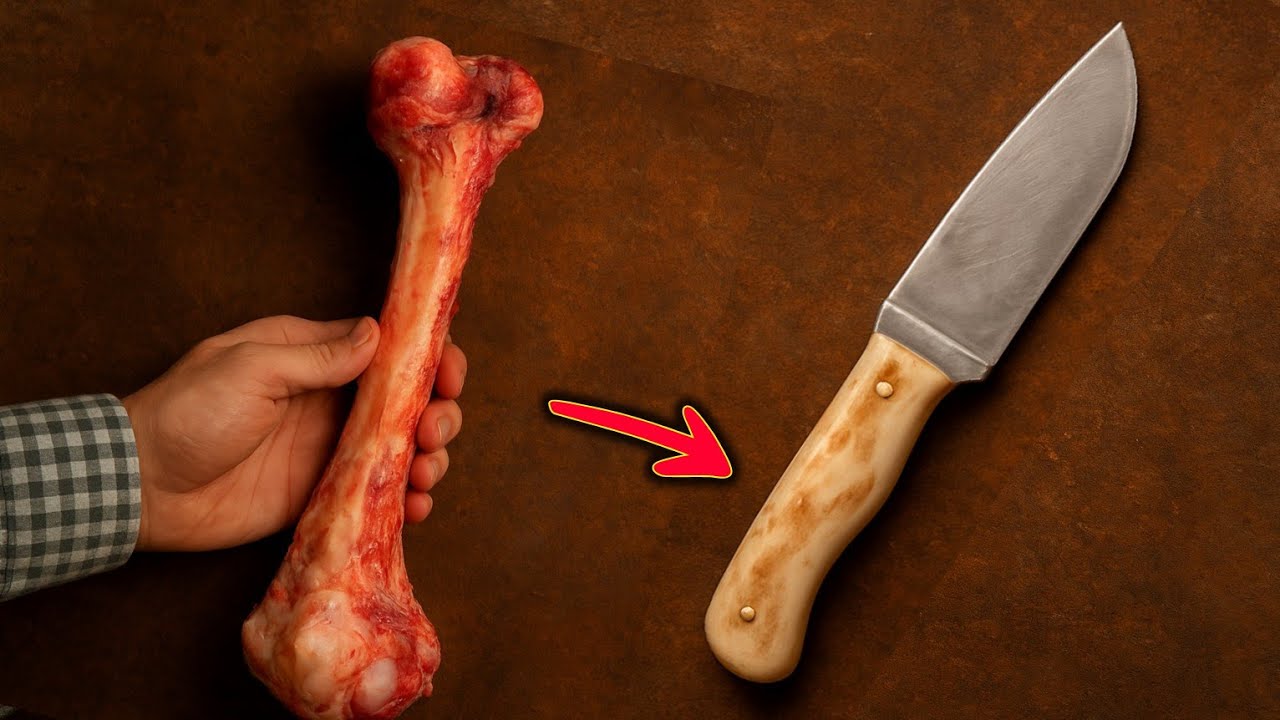 Изготовление рукояти ножа из костей коровы | Превращаем отходы в искусство 🔪🐂
