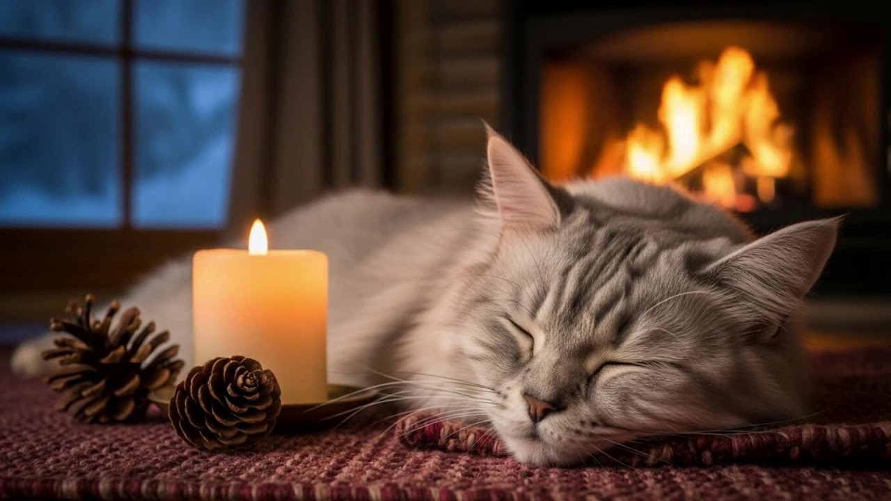 Warm Glow Cat Music 432Hz 🐈 Fireplace Comfort For Anxiety Relief, Calm, And Restful Sleep