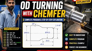 CNC OD Turning + Chamfer 🔥 Complete Program | Step-by-Step CNC Turning#cnc#cncprogramming