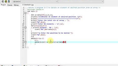 program in C to delete an element at desired position from an array