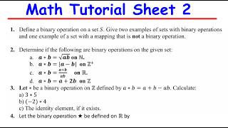 MATH TUTORIAL SHEET 2  -  BINARY OPERATIONA