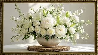 White Peonies TV Art 4K🌸 Elegant Floral Frame TV Art | Luxury Wall Decor | 3 Hours Relaxing Display screenshot 4