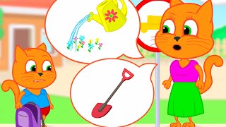 Cats Family in English - Garden Care Cartoon for Kids