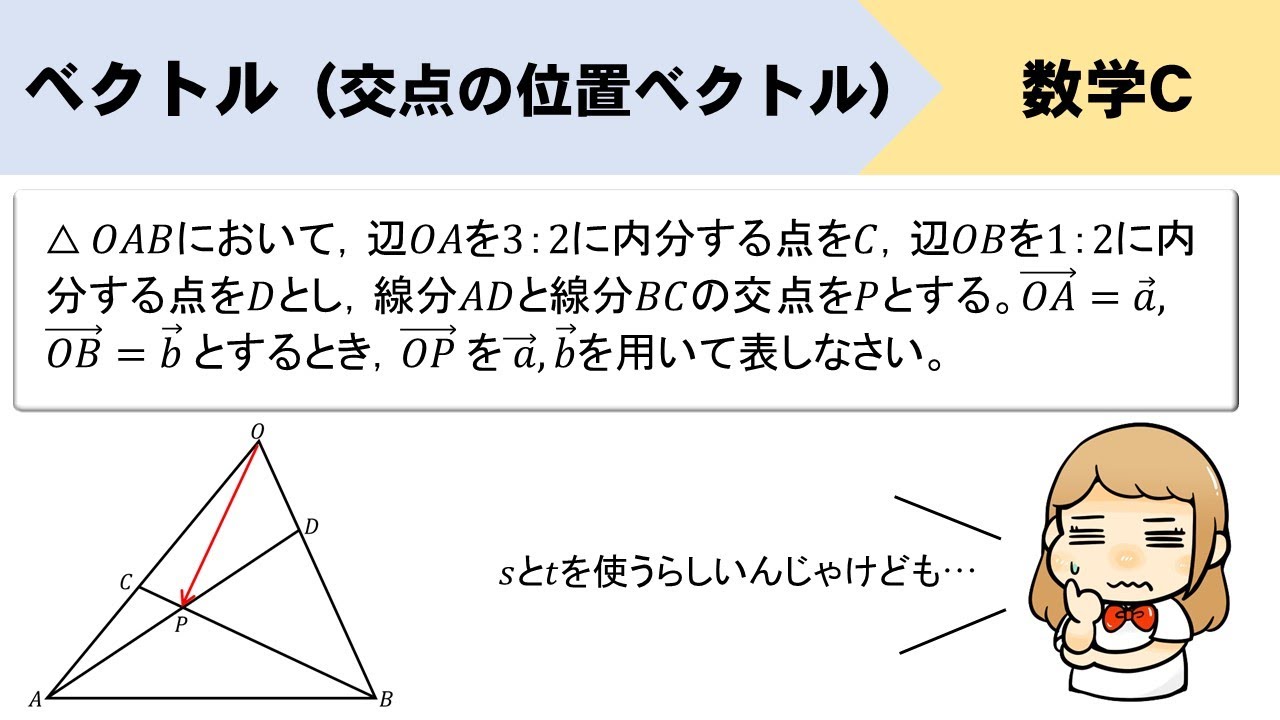【交点の位置ベクトル】s,tを使って解くやり方をイチから解説！
