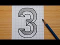 Simple 3d drawing number 3  how to draw easy for beginners shorts