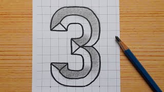 Simple 3d Drawing Number 3 / How To Draw Easy For Beginners #shorts