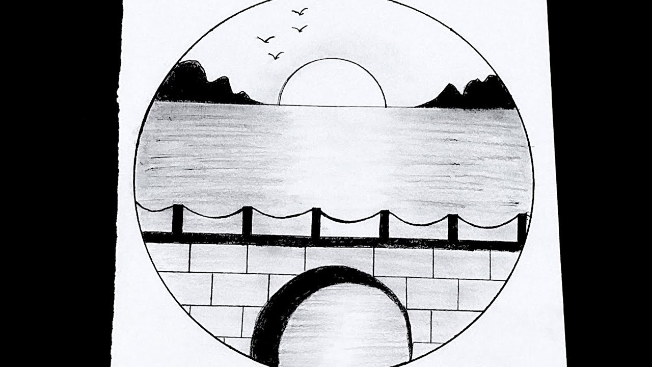 Bridge Scenery Drawing || Pencil drawing easy || Nature drawing in ...