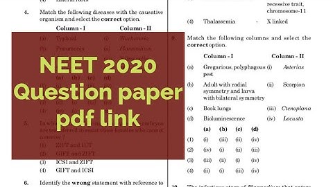 NEET 2020 Question paper pdf link | NEET previous year question pdf |NEET 2020 Question paper pdf