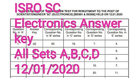 #ISROscElectronicsAnswerkey12/01/2020allSets ISRO SC electronics Answer key 2020 All sets A,B,C,D,E