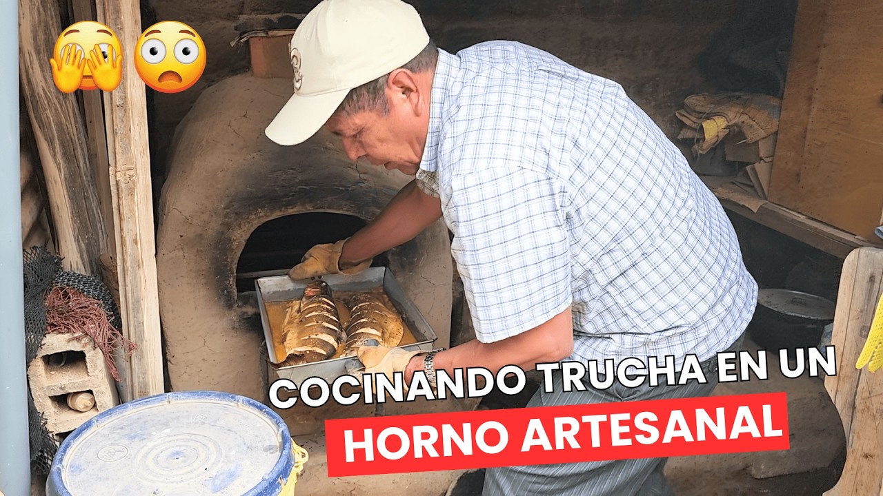 Preparando una rica trucha en un HORNO ARTESANAL