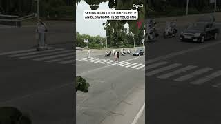 Bikers Stop Traffic To Help Elderly Woman Cross The Street #Shorts