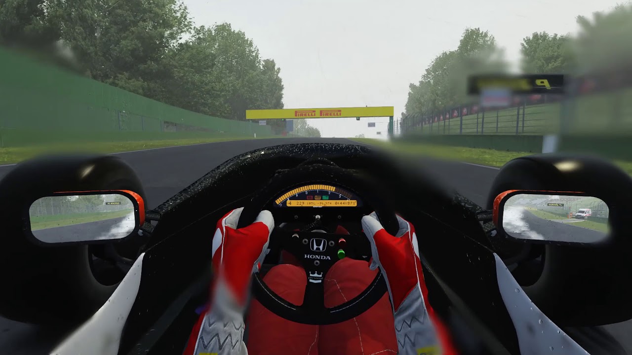 F1 Driver's eye view 1990 McLaren MP4/5B Wet Imola Circuit Assetto Corsa 
