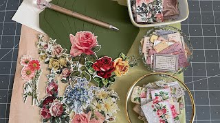 Collage Journaling Tags from 12”x12” papers & Tim Holtz florals. Craft and Chat & Play!