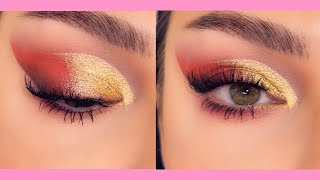 Red & gold half cut crease makeup tutorial