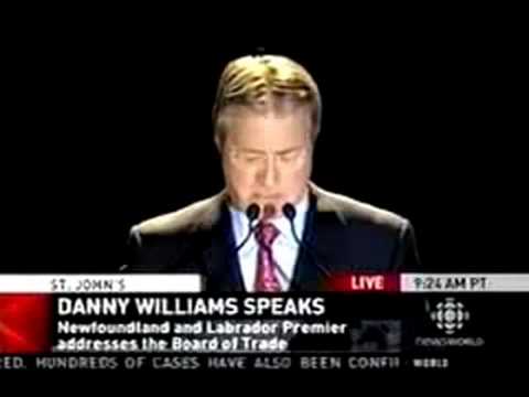Speaking to the Newfoundland and Labrador Board of Trade on September 10, 2008, Premier Danny Williams says "a majority government for Stephen Harper would be one of the most negative political events in Canadian history."