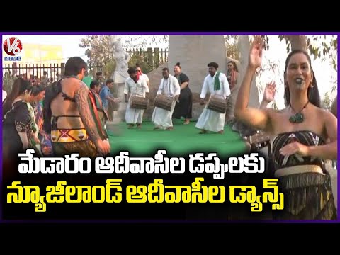 New Zealand Tribes Dance For Medaram Tribal Drum Beats | Medaram Jatara 2026 | V6 News