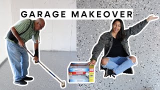 DIY GARAGE FLOOR MAKEOVER! Rustoleum Epoxyshield Floor Transformation 2021