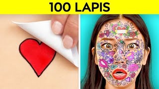TANTANGAN 100 LAPIS! Makeup, Hairspray, Lakban, Tato 100  Lapis Terbaik oleh 123 GO! CHALLENGE