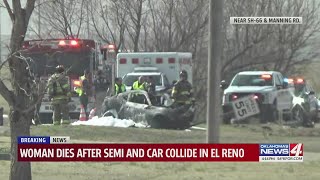 Woman dies after semi and car collide in El Reno