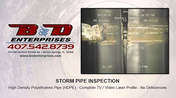 STORM PIPE INSPECTION - HDPE - Complete TV / Video Laser Profile - No Defs
