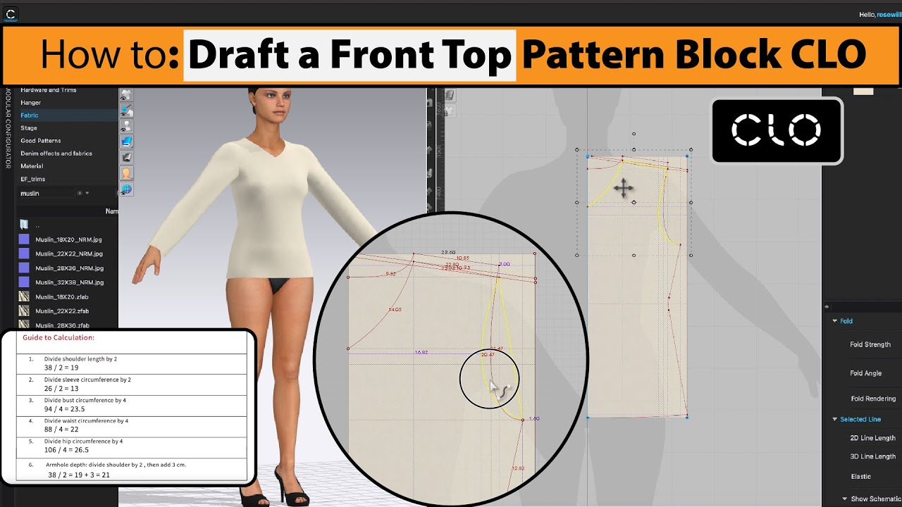 How to Draft a Front Top Pattern Block in CLO | Easy step-by-step - YouTube