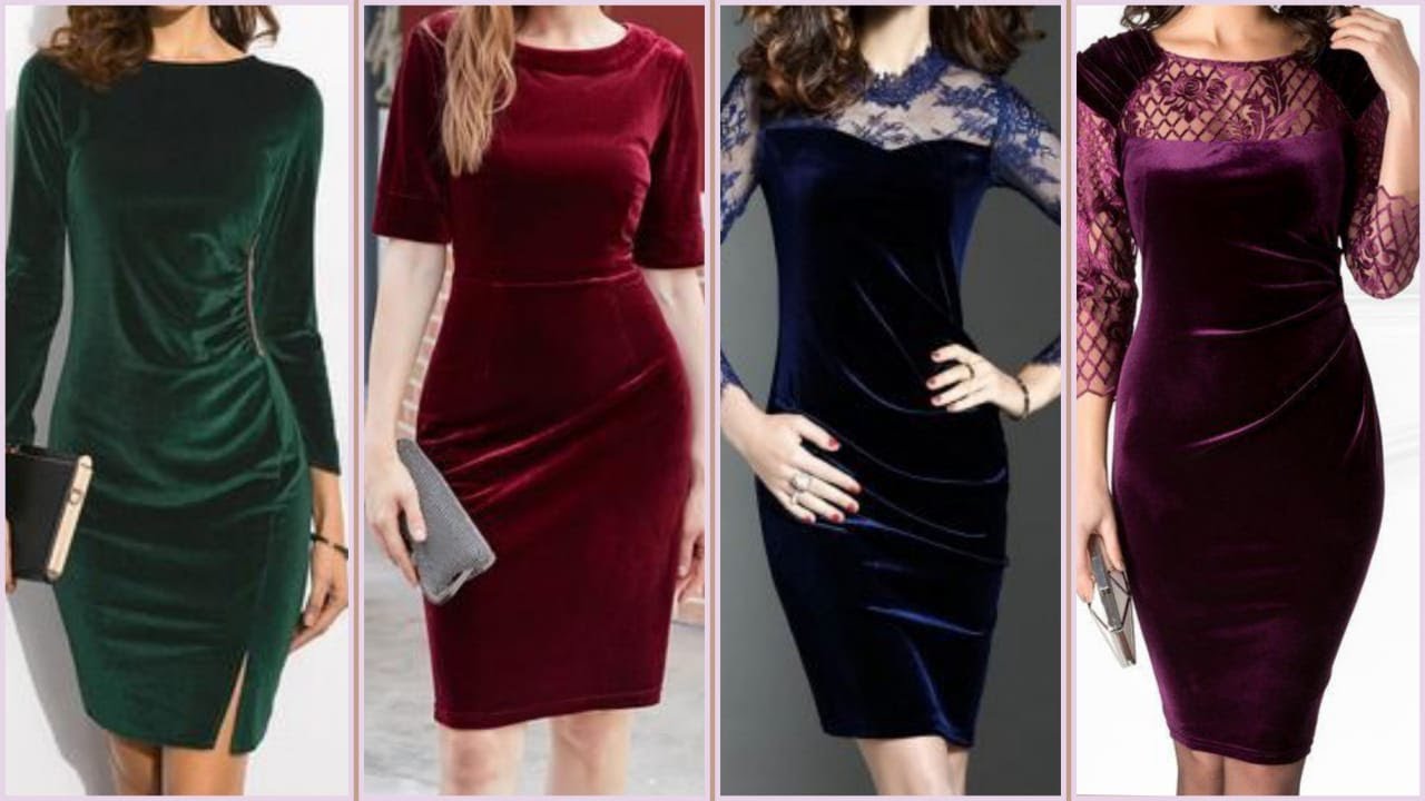 simple solid color business women knee length bodycon dress design and  ideas for women - YouTube