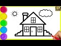 House Drawing| Draw a simple house step by step easy| House Drawing with sun and Clouds #ghardrawing