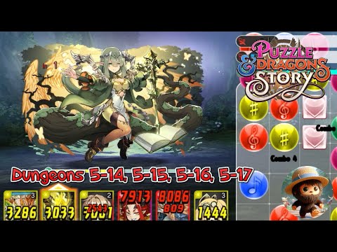 PUZZLE and DRAGONS STORY - Dungeons Level 5 fight 5-14, 5-15, 5-16, 5-17
