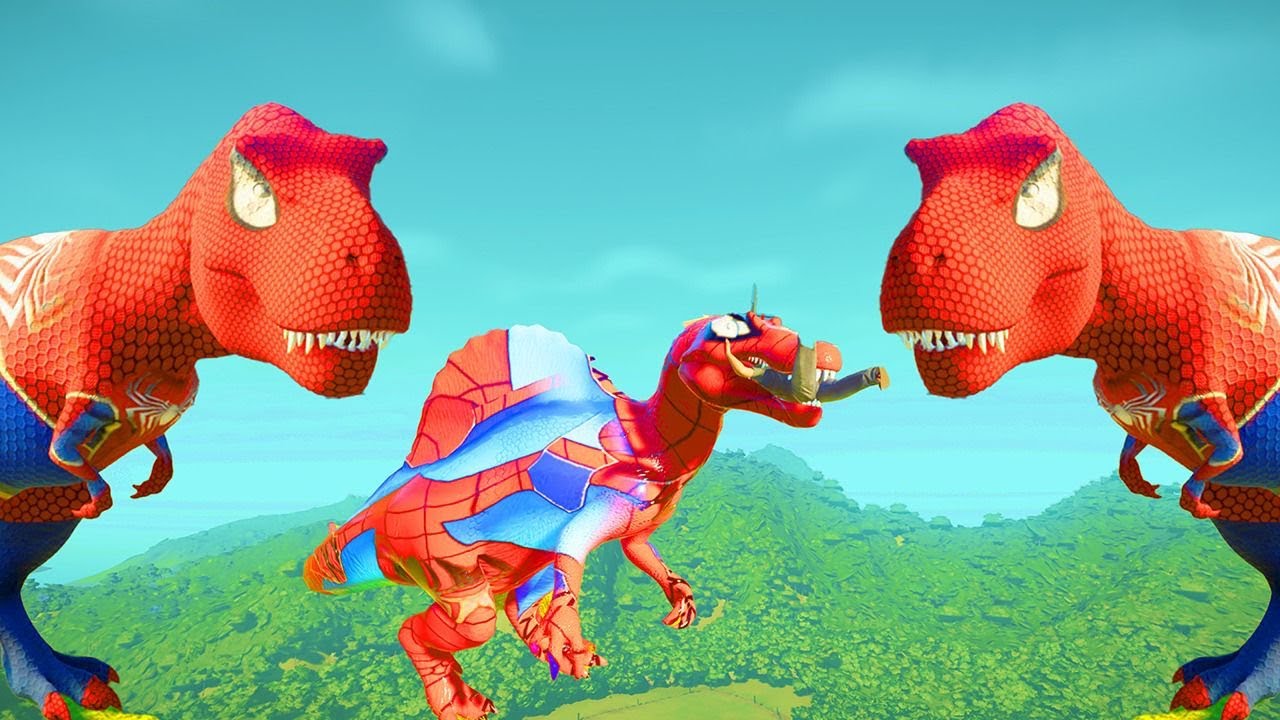 Spider-Man Dinosaurs, T-Rex Spiderman and Spinosaurus Spiderman  Eats All Dinosaurs