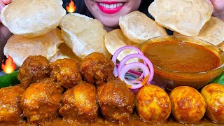 ASMR SPICY CHICKEN CURRY, EGG CURRY, LUCHI/ PURI, ONION MUKBANG MASSIVE Eating Sounds