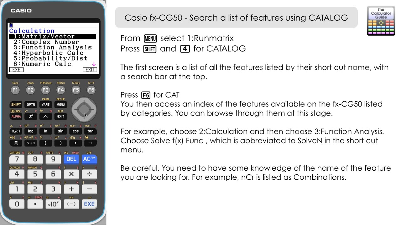 Casio fx-CG50 Function Search - Easily Find The Function You Need with  CATALOG! 