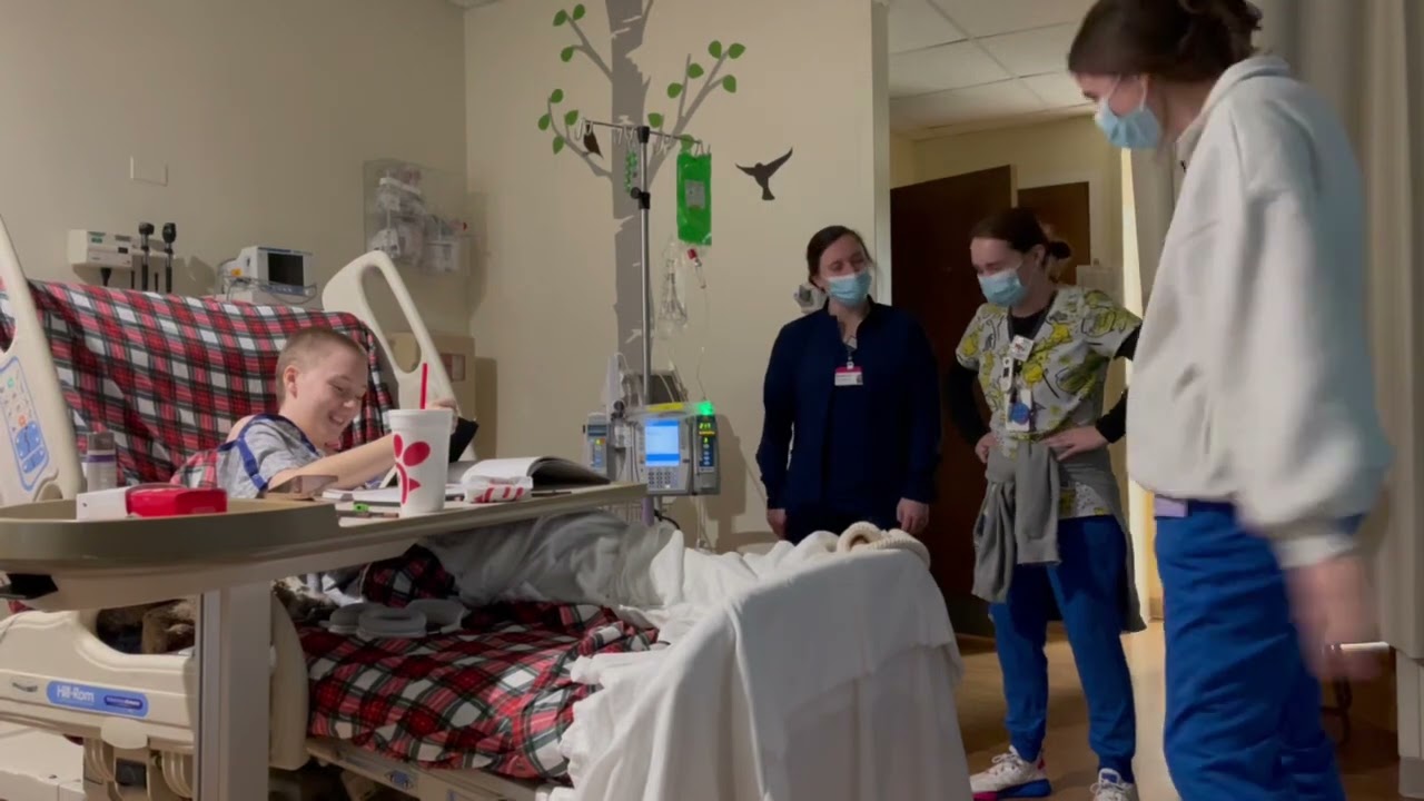 Chloe rapping at her first chemo treatment.