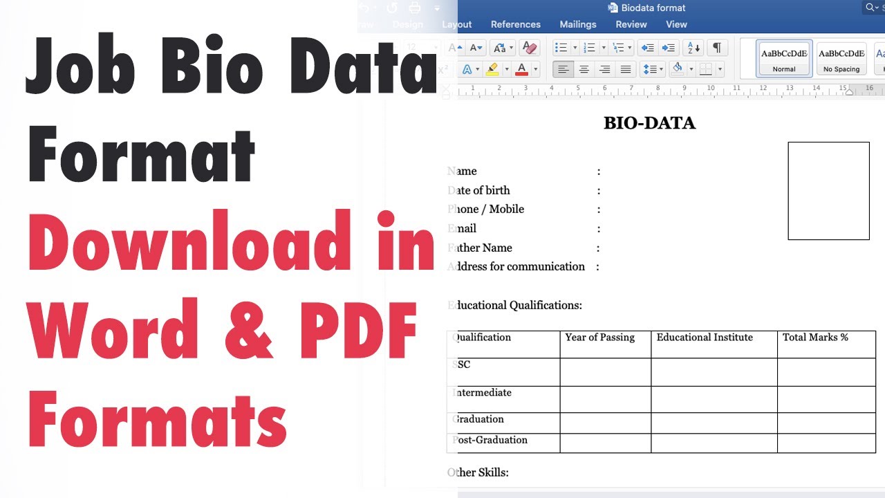 Bio Data Format For Job Pdf Word Free Download Youtube