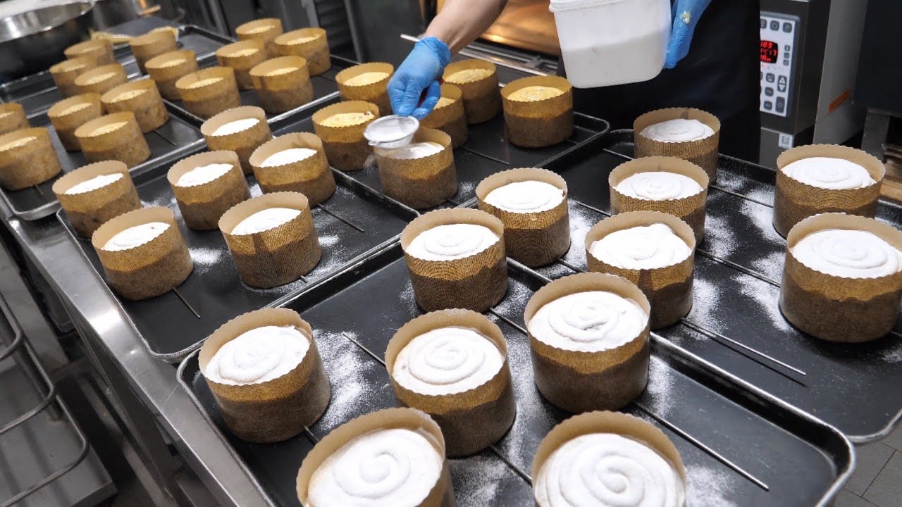 Он тает во рту! Массовое приготовление хлеба панеттоне - корейская уличная еда