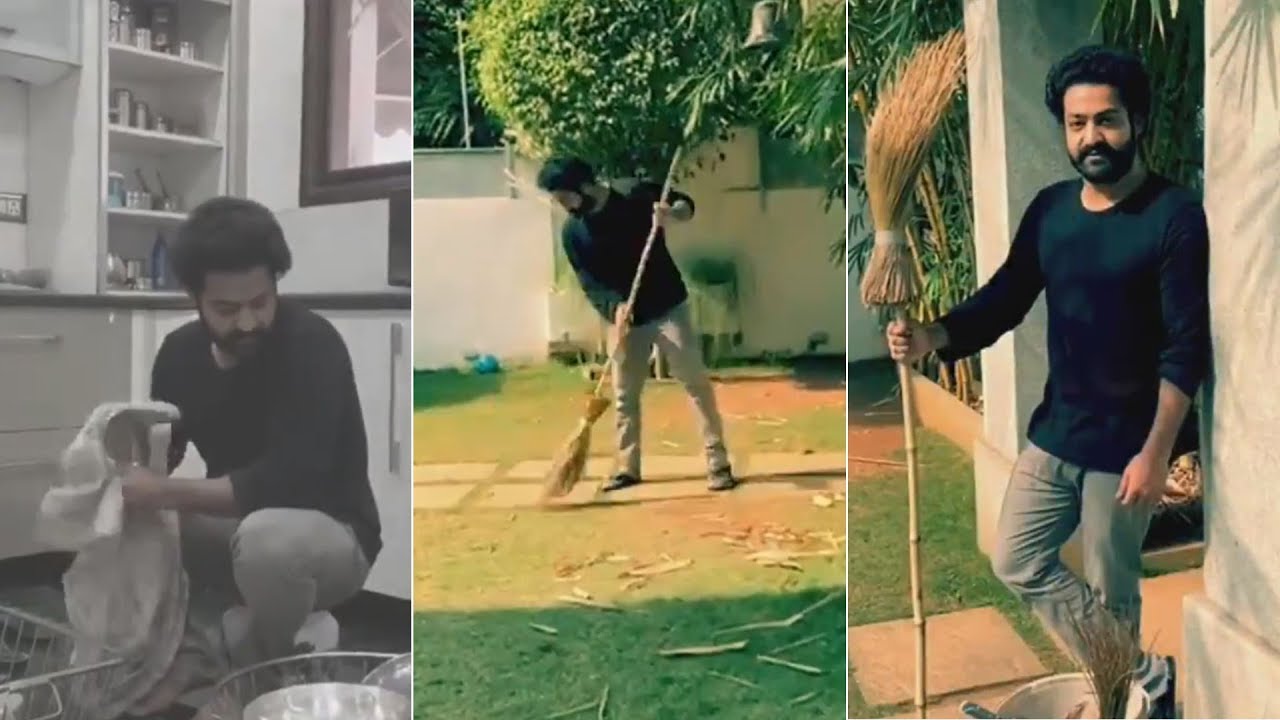 Jr NTR House Cleaning Video | NTR Taken Rajamouli Be The Realman