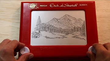 Bob Ross on Etch-a-Sketch