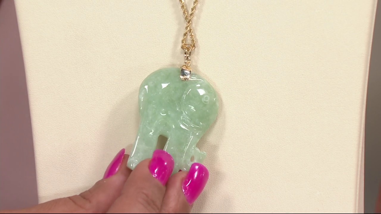 Collier Porte-Bonheur Chine Avec Éléphants Sculptés En Jade - Occasion Bon État