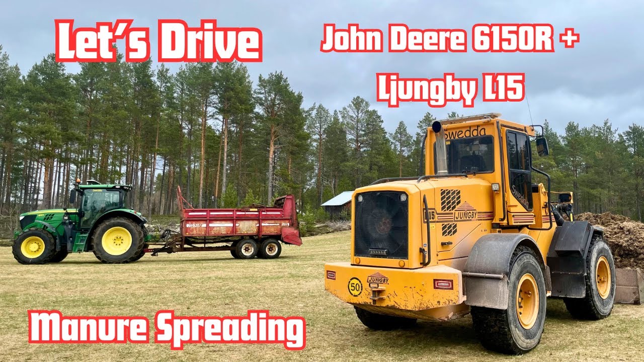 Вид из кабины │ Весеннее разбрасывание навоза Ljungby L15 + John Deere 6150R