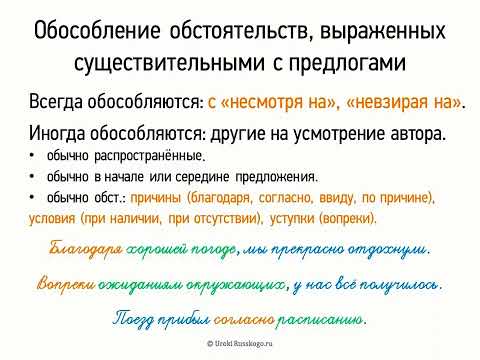 Обособление обстоятельств, выраженных существительными с предлогами (8 класс, видеоурок-презентация)