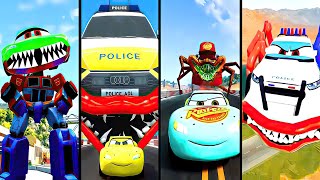 Transformer McQueen Eater 🆚 Police Car Eater 🆚 Giant Police Truck 🆚 Capitan Bus Eater - Coffin Dance