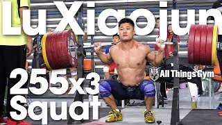 Lu Xiaojun 🇨🇳 255kg / 562lbs x3 Squat Session 2018 World Championships Training Hall [4k]