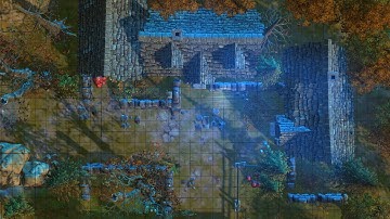 D&D Animated Encounter Battle Map - Magical Woodland Woodland Inn Day Grid