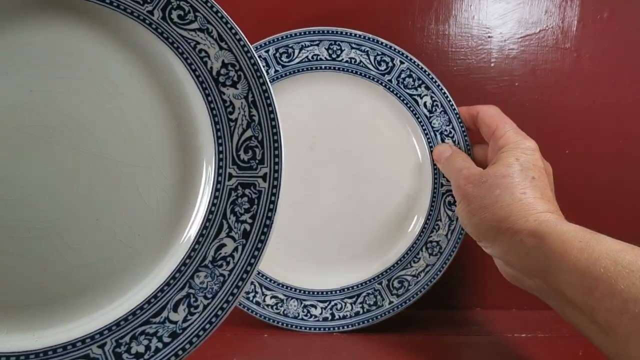 Antique Royal Doulton Cluny Blue and White China Dinner Plates