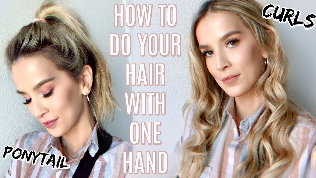 HOW TO DO YOUR HAIR WITH ONE HAND | PONYTAIL, CURLS, BLOW DRY |  LeighAnnSays - YouTube