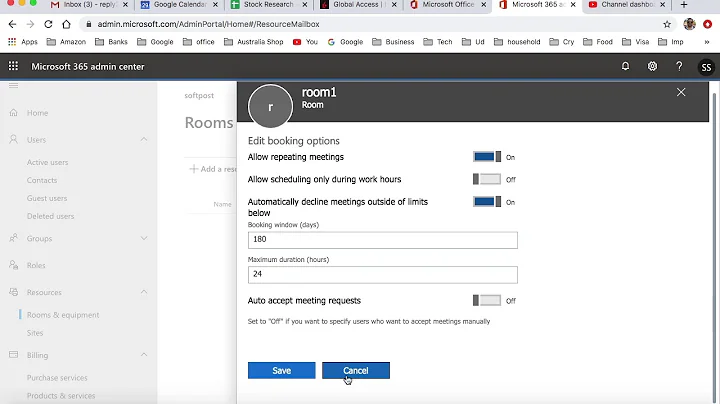 How to add and configure the meeting rooms in office 365 - Book meeting room in outlook